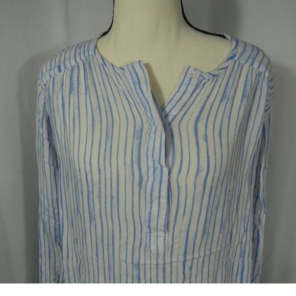 Gap Women's Medium Blouse Striped 1/4 Button Up Front Beachy Lightweight - Picture 2 of 9